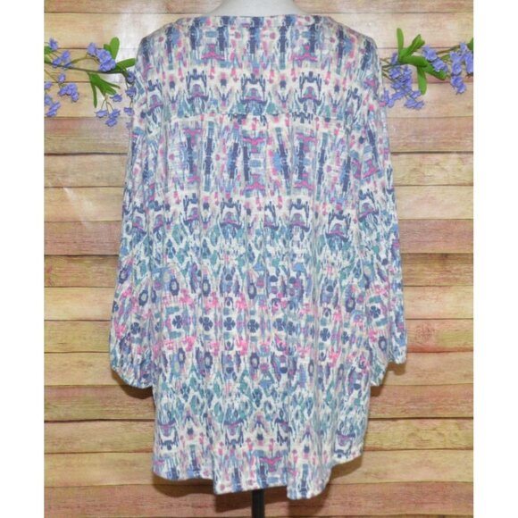 Rose + Olive Womens 3X Colorful Abstract Print Pleated 3/4 Sleeve Blouse Top - Picture 5 of 9